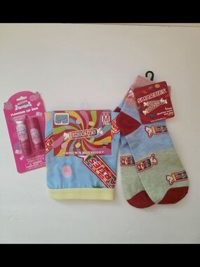 Women’s Smarties Candy Boyshort, Socks, Lip Butter & Lip Balm Small Gift Set NWT